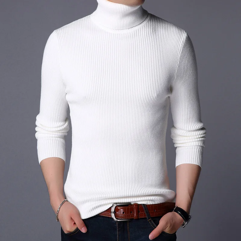 2022 men brand high neck knitted pullover bottoming shirt new arrivals male fashion casual slim solid color stretch wool sweater free global shipping