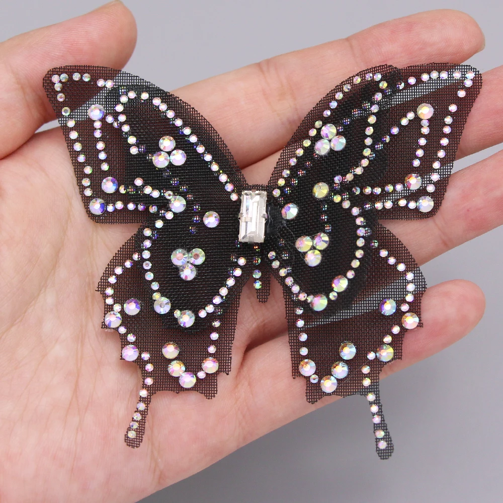 Белые черные стразы с бабочками Аппликации кристаллы AB патчи плоской задней