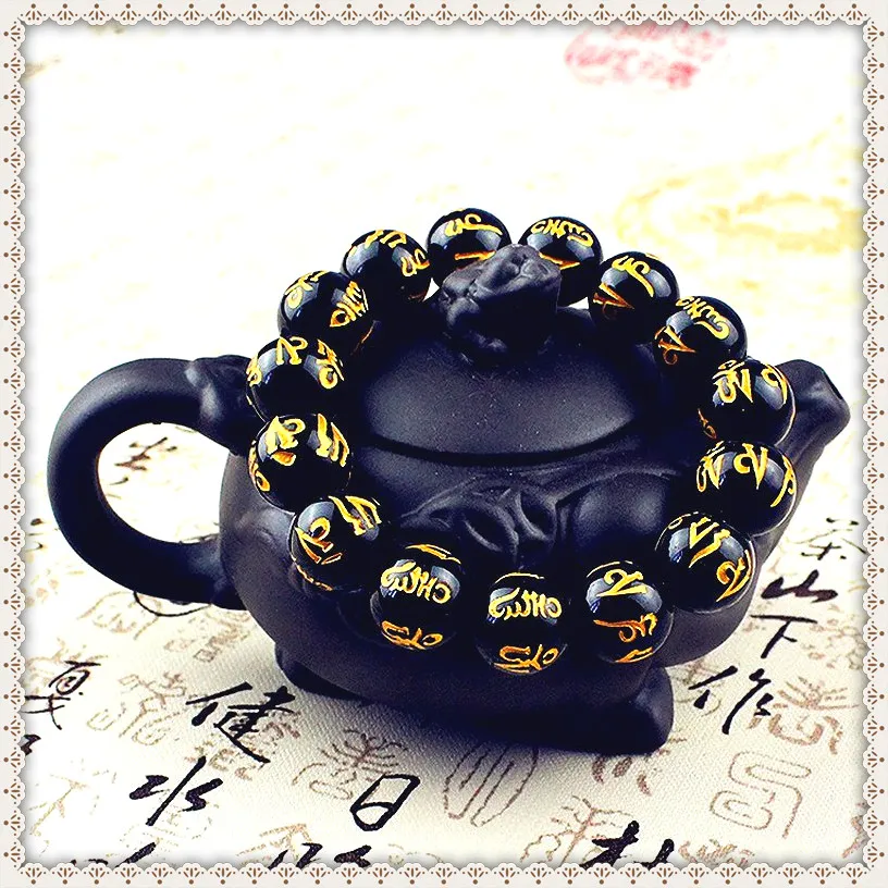 Браслет-талисман из обсидиана агатовый браслет с бусинами шестью словами и