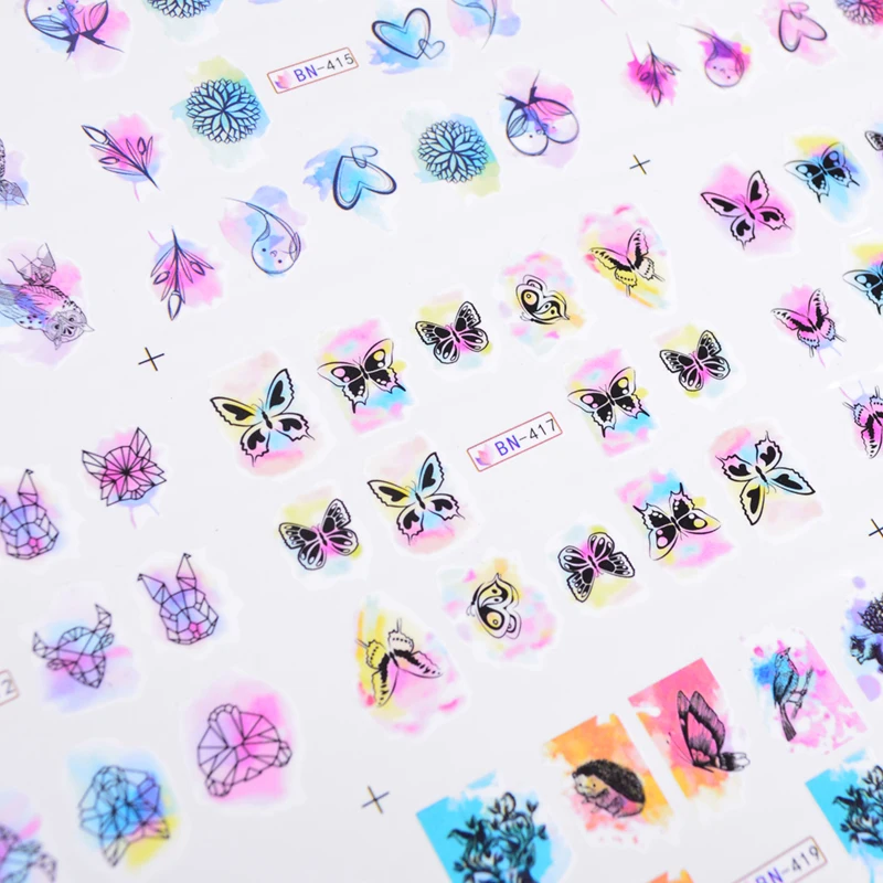 12 видов конструкций наклейки для переноса воды животные цветок акварель ногтей