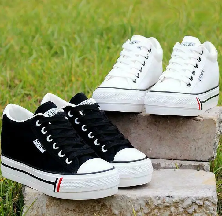 

Womens LADIES Canvas Hidden Wedge Lace Up Sports Platform Pumps Shoes Trainer~~