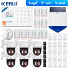 Уличная камера kerui Tuya, 3 Мп, с Tuya, Wi-Fi, GSM, домашняя система охранной сигнализации, уличная Солнечная Сирена, датчик дыма, Wi-Fi