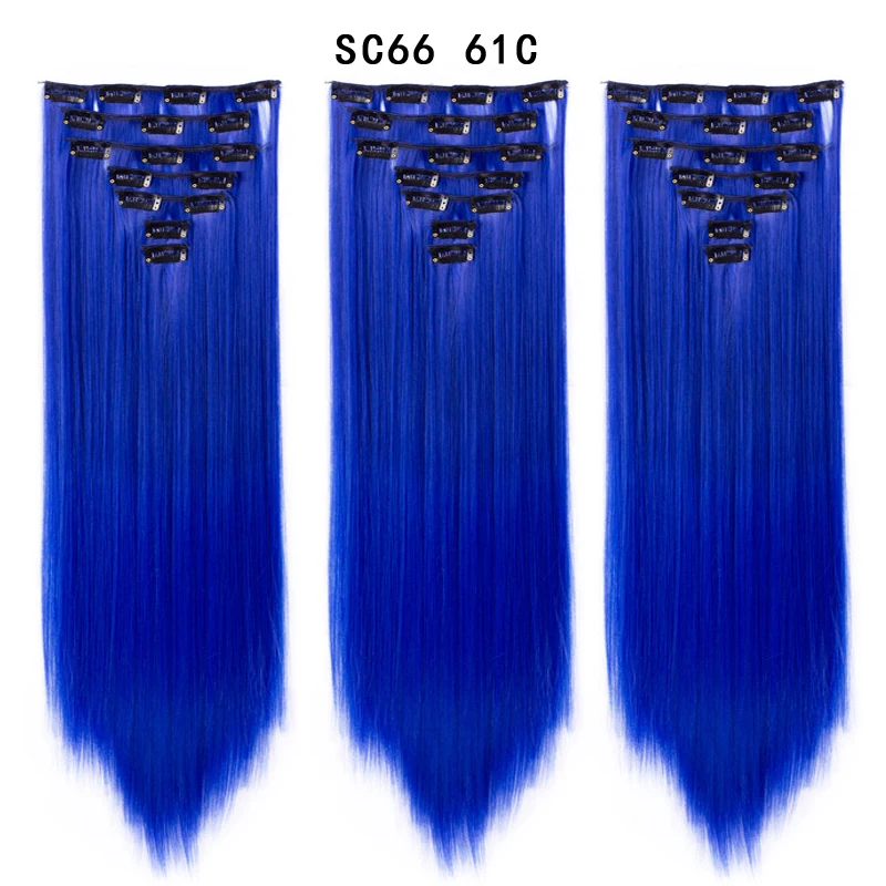 SC66 61C 22 дюйма длинные прямые женские клипсы для наращивания волос Синтетические накладные волосы прическа термостойкие белый красный фиолетовый розовый Юнис - Цвет: SC66 61C