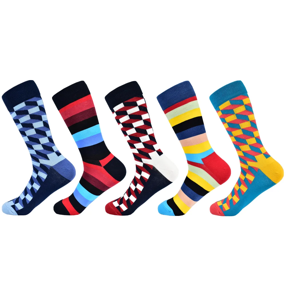 Мужские длинные носки модные разноцветные Носки Happy 5 пар в партии новинка 2019|happy