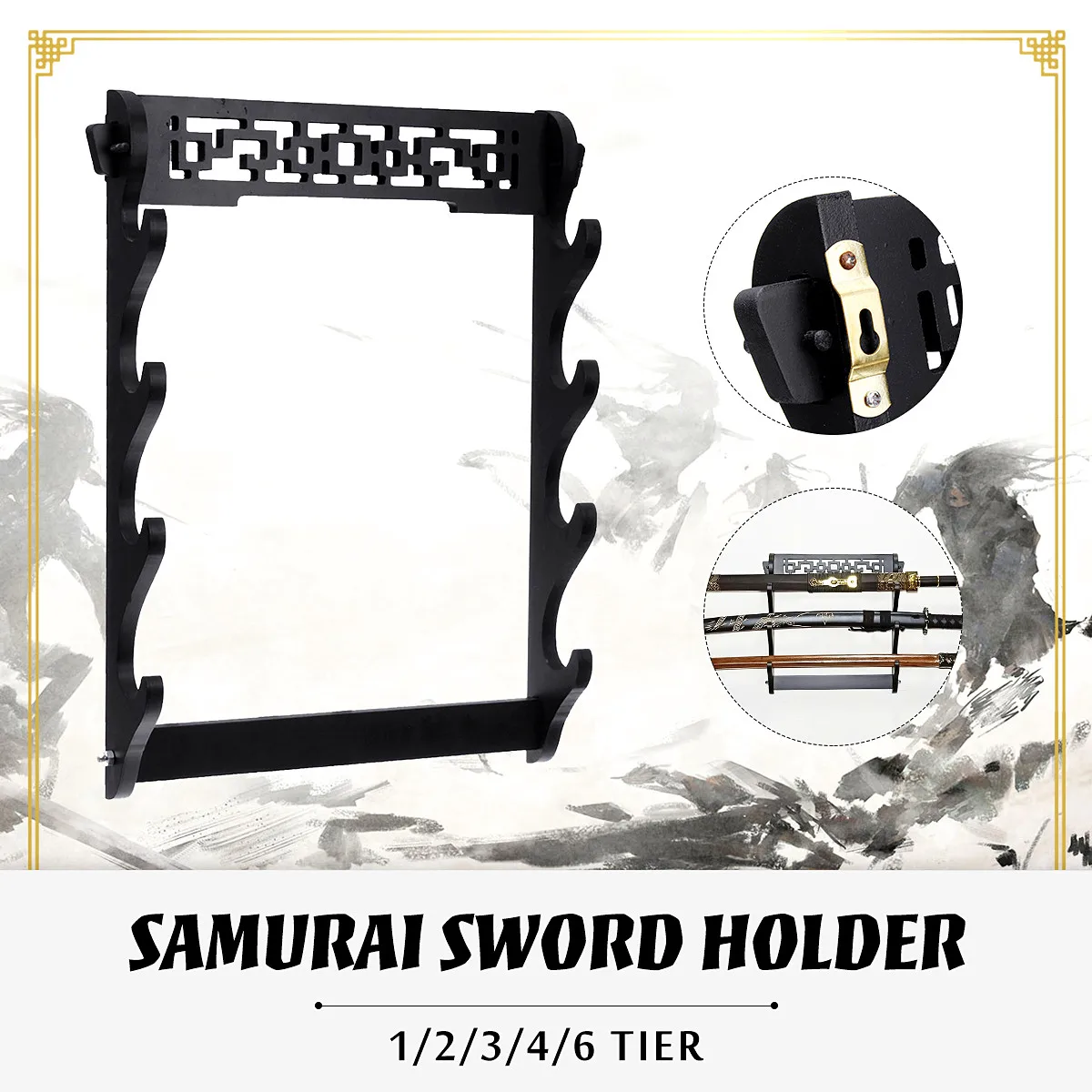 1 pcs Wall Hanging Decor Samurai Sword Holder Katana Stand Hanger Bracket Rack Home Decoration Display 1/2/3/4/6Tier | Дом и сад