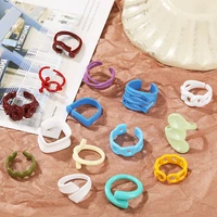 2021 new trendy hand painted candy color dripping oil geometric chain rings for women multicolor irregular open rings jewelry