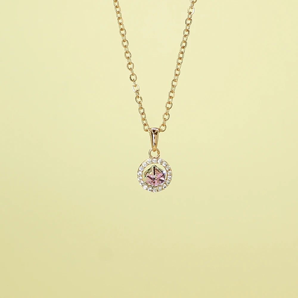 

Charms Crystal Round Pendant Women Christmas Choker Chunky Generous 18K Gold Plated Square Temperament Fashion Necklace