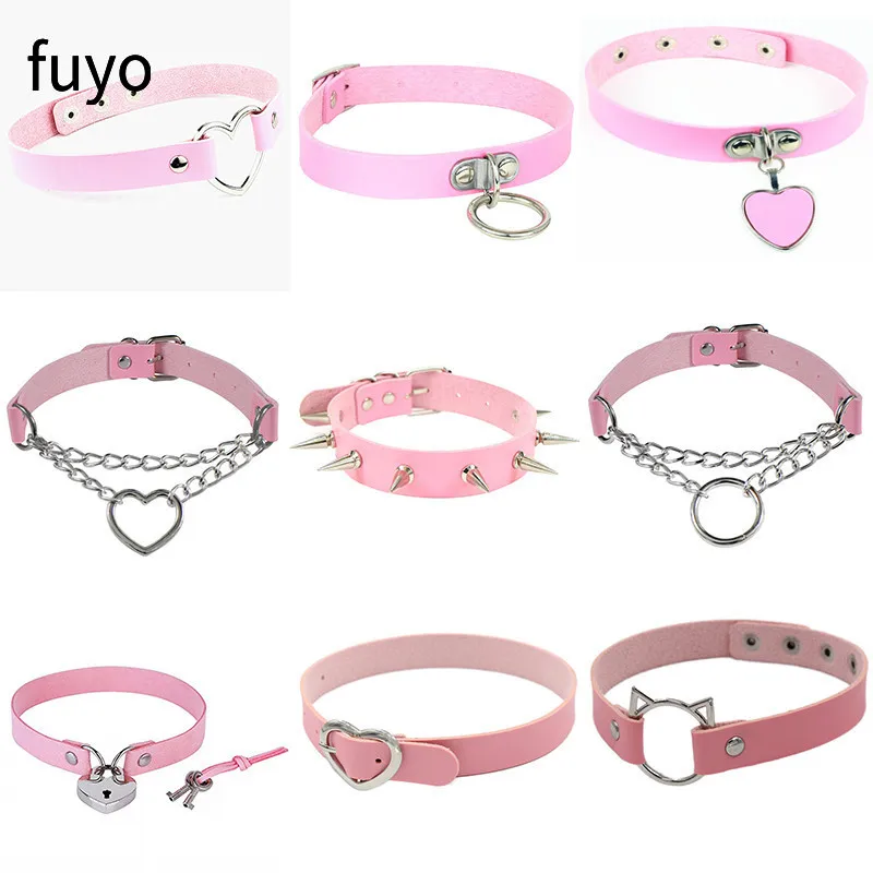 Ошейник ручной работы из искусственной кожи колье розового цвета с кругами в