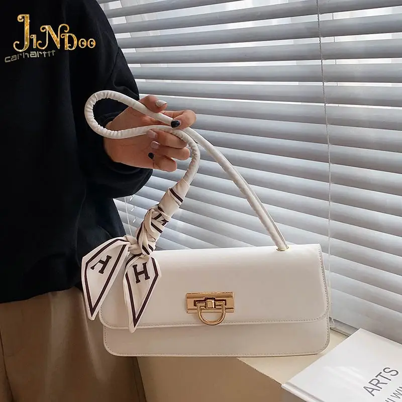 

2021 New Baguette Purses Handbags Female Shoulder Bags Underarm Portable Silk Scarf Bags Pu Leather Solid Color Fashion Flap Bag