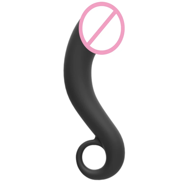 Силиконовый изогнутый фаллоимитатор анальная пробка с натяжным кольцом