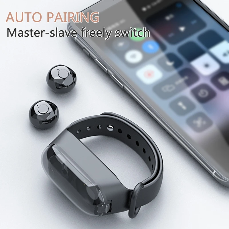 Беспроводные наушники TWS с портативным спортивным браслетом зарядный бокс