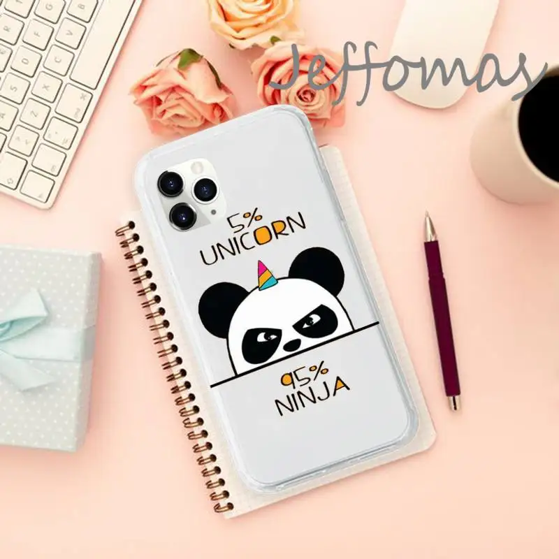 

Cartoons Cute Panda Phone Case Transparent for iPhone 11 12 mini pro XS MAX 8 7 6 6S Plus X 5S SE 2020 XR