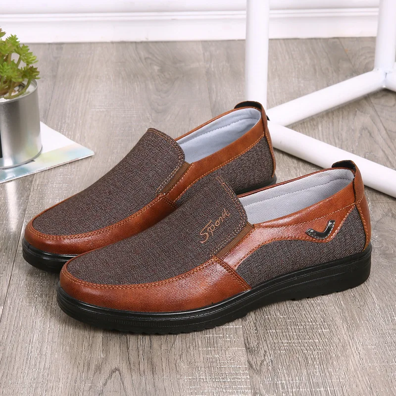 

Old Beijing cloth shoes men's casual shoes breathable round toe flat solid color single shoes middle-aged and elderly shoes