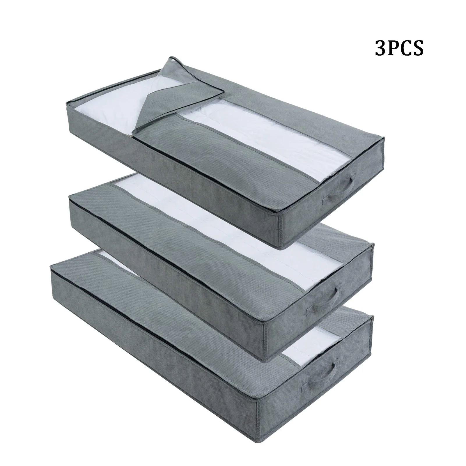 

3pcs Quilt Storage Bag Large Capacity Clear Window Household With Zips Non-woven Fabric Bedding Anti Dirt Portable Travel