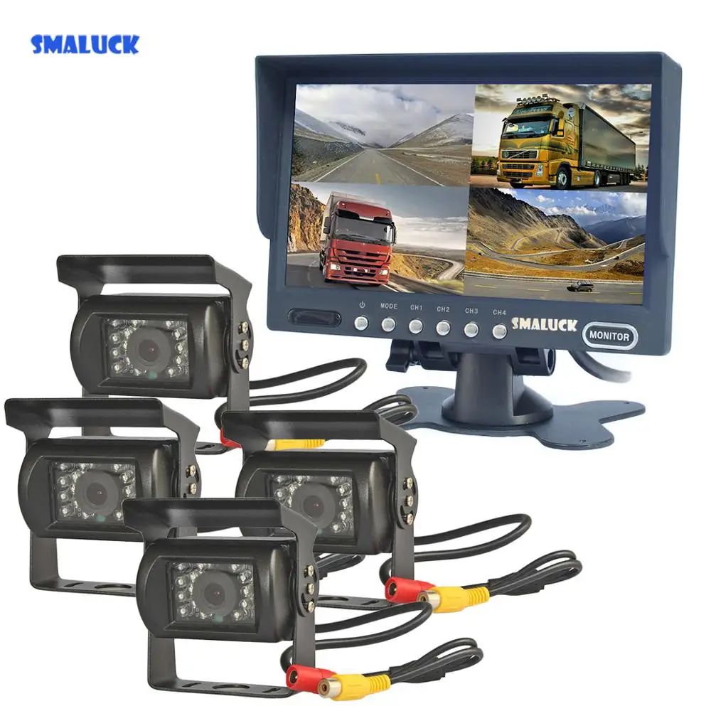 

SMALUCK 7 "4 Сплит четырехъядерный монитор заднего вида Автомобильный монитор + 4 CCD ИК камера ночного видения камера заднего вида Водонепроницае...