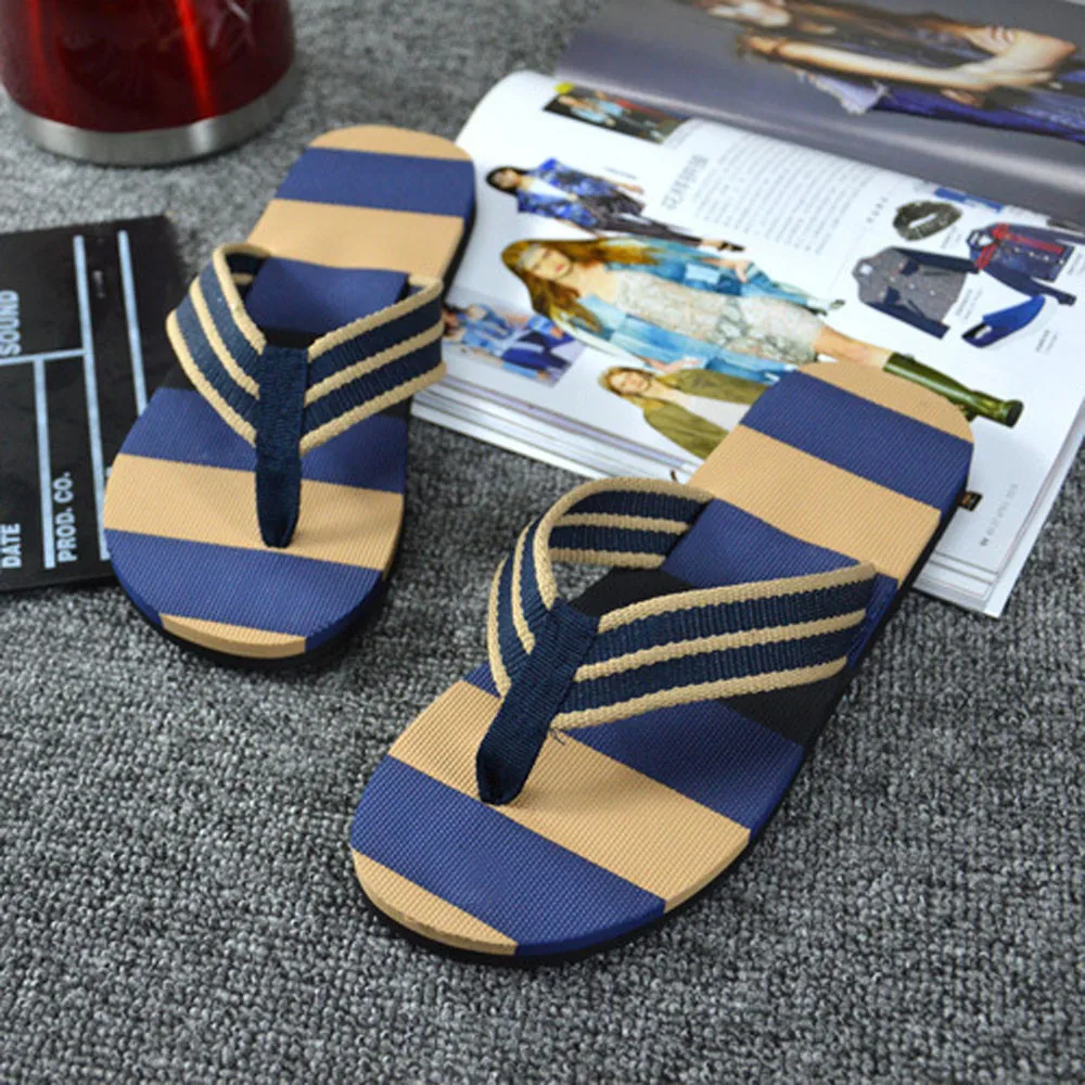 2019 New Fashion Men Shoes Summer Men Striped Flip Flops High Quality Beach Holiday Sandals Non-slide Male Slippers Casual Shoes