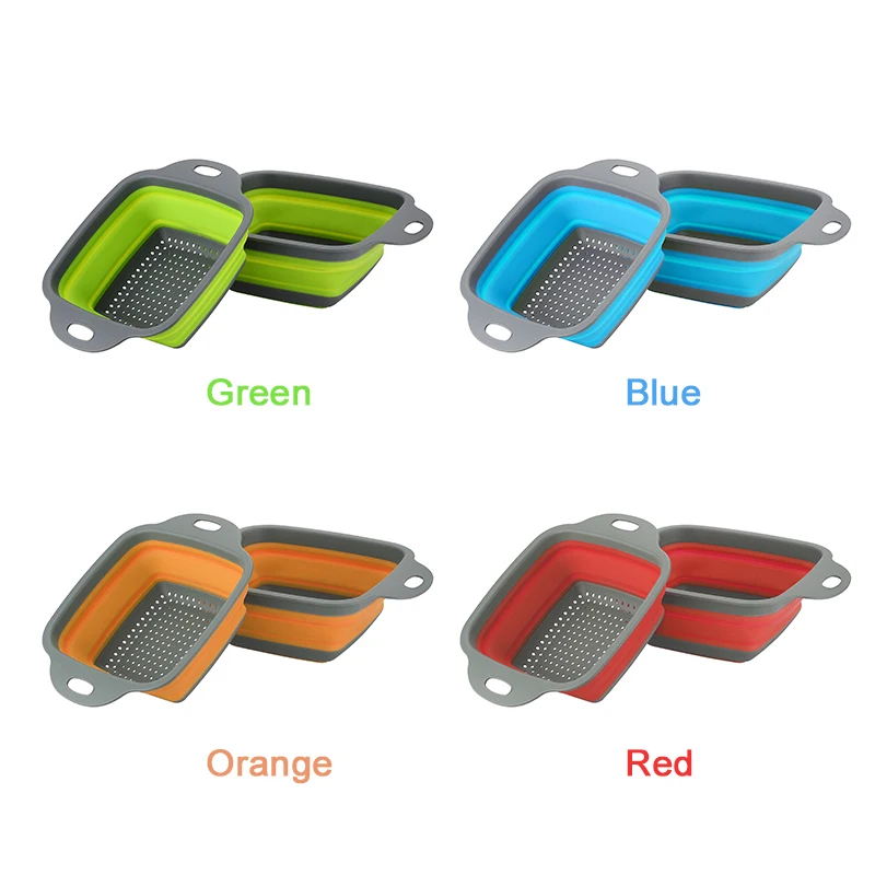 Square Silicone Foldable Fruit Vegetable Washing Basket Strainer Colander Collapsible Drainer With Handle Kitchen Tools | Дом и сад