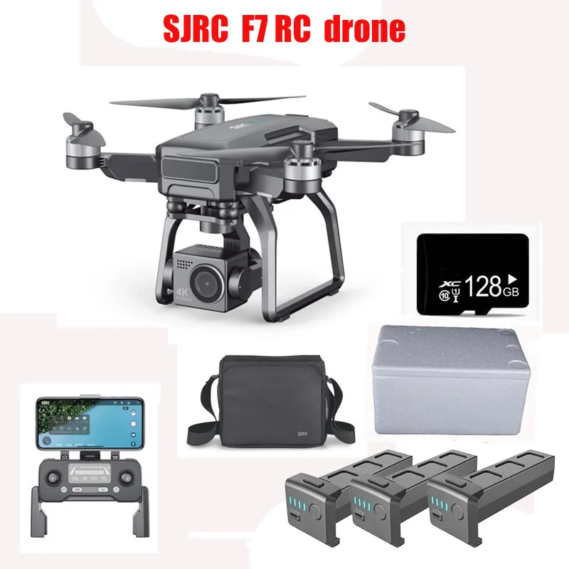 

Дрон SJRC F7 Pro 4K с камерой, 3 оси, карданный подвес, профессиональный телефон, GPS, время полета 25 минут, Радиоуправляемый Дрон с 128G