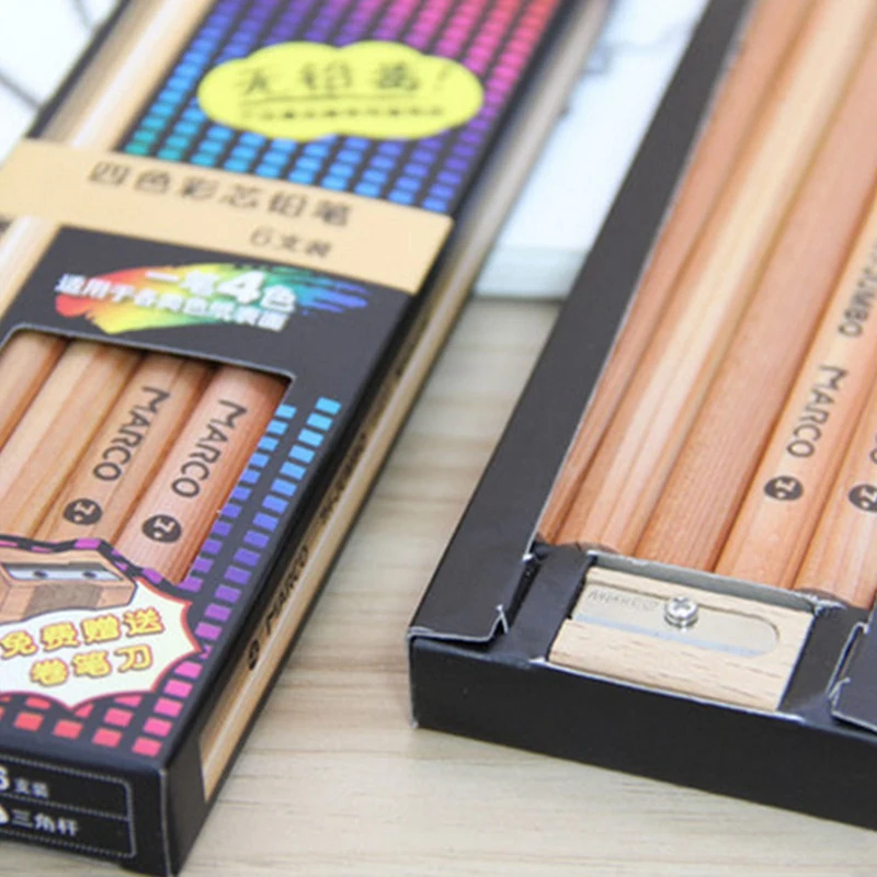 

6 Pcs/lot Cute 4 Color Concentric Rainbow Pencil for Student Children's Painting Graffiti Drawing Gift Art School Supplies