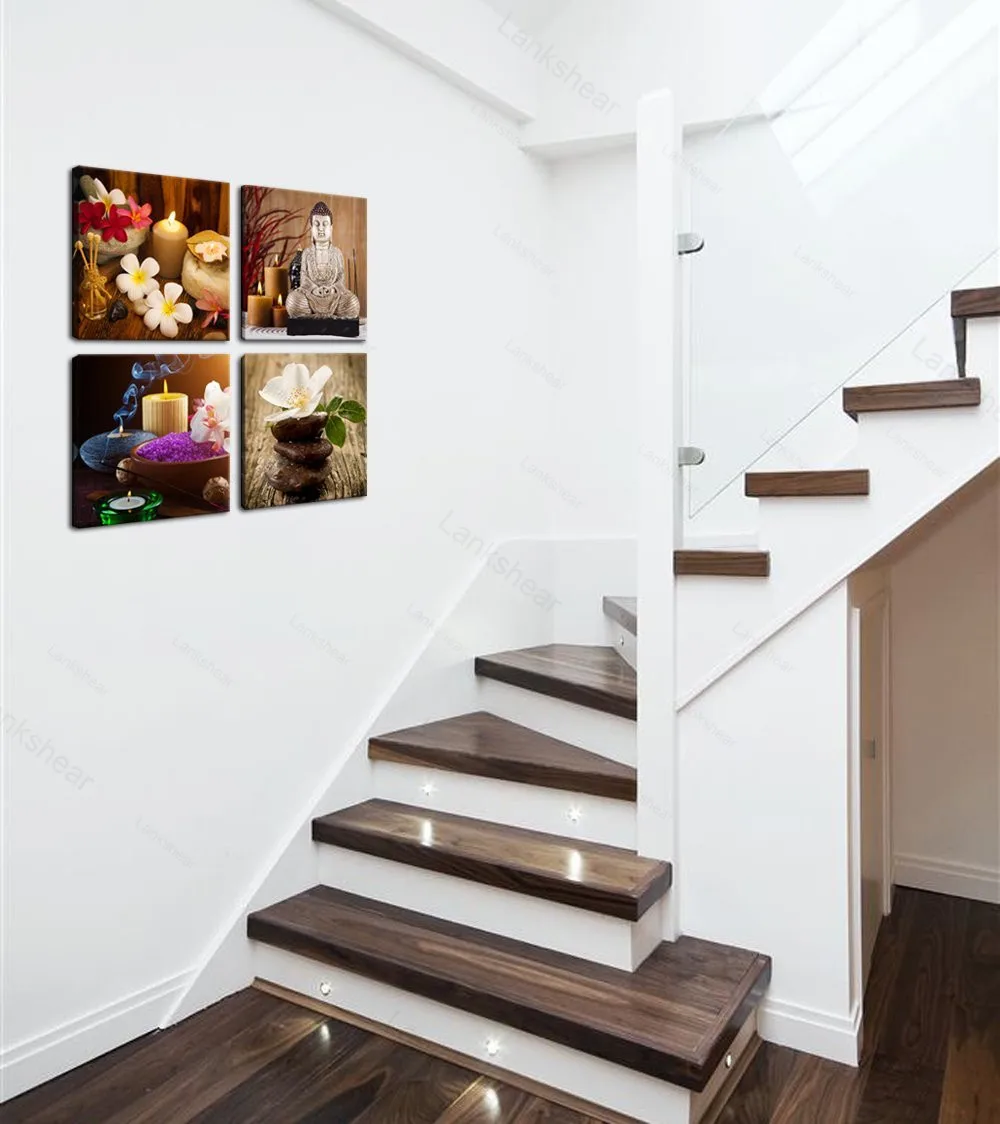 Современный холщовый постер Hd 4 шт. с принтом дзен цветок камень Тайский Будда