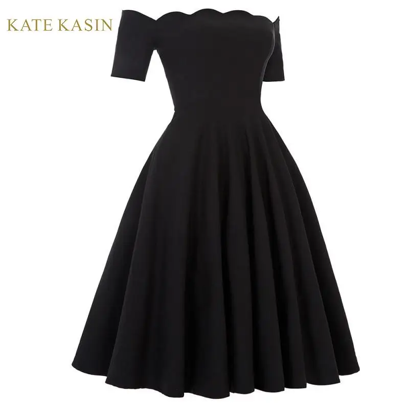 Kate Kasin женское винтажное плиссированное платье с открытыми плечами однотонное
