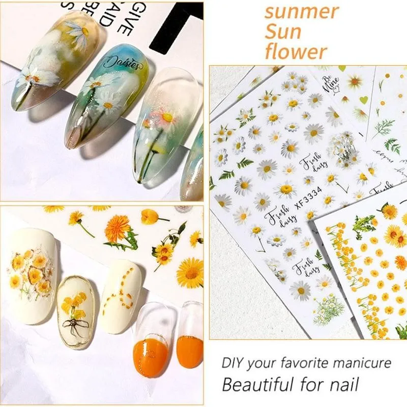 

6pcs Sunflower Flowers Nail Self Adhesive Sticker Set Diy Nail Art Accessories Sliders For Nails All For Manicure Nail Sticker