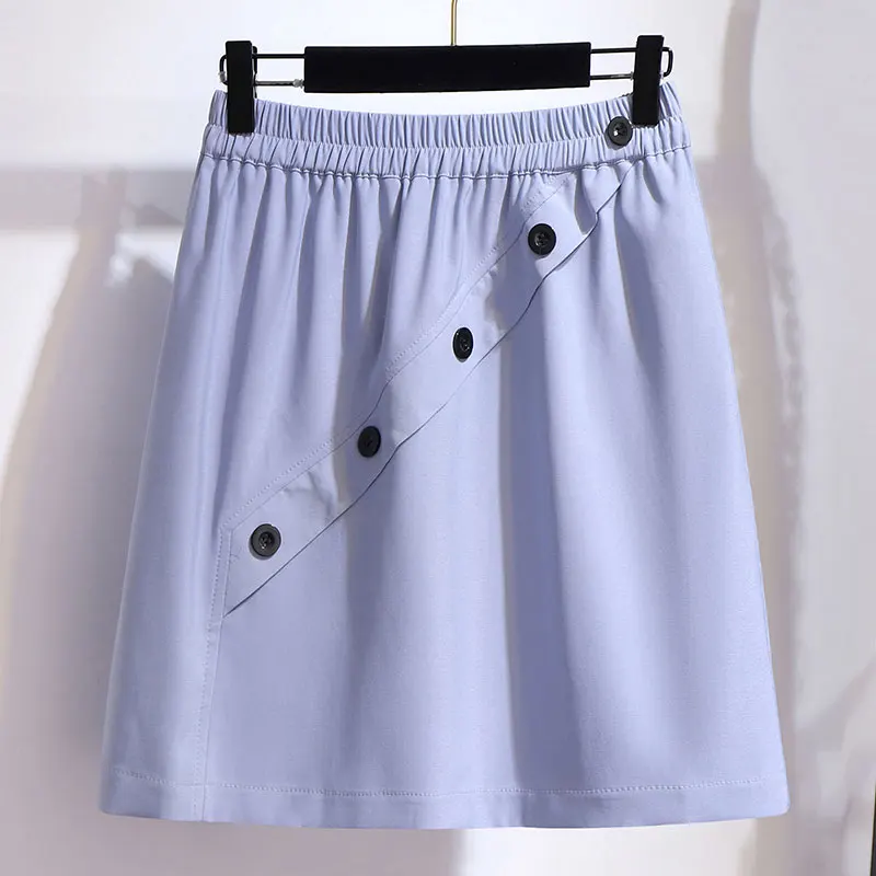 

2021 Summer 5XL 6XL Plus Size Skirt VD1458 Women Ladies Blue Green A Line Short Casual Mini Skirt With Buttons