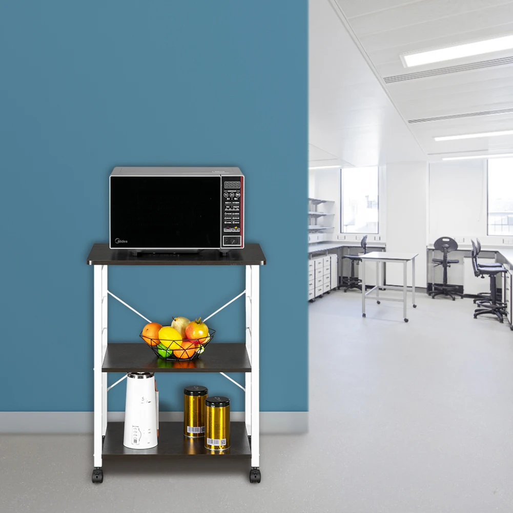 

Baker s Rack 3Tier Kitchen Utility Microwave Oven Stand Storage Home Shelf Portable Kitchen Cart Rounded Corners Hooks