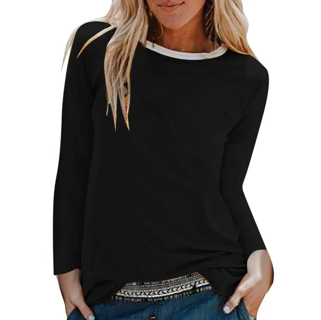 Женская Повседневная Блузка с круглым вырезом свободная однотонная блузка