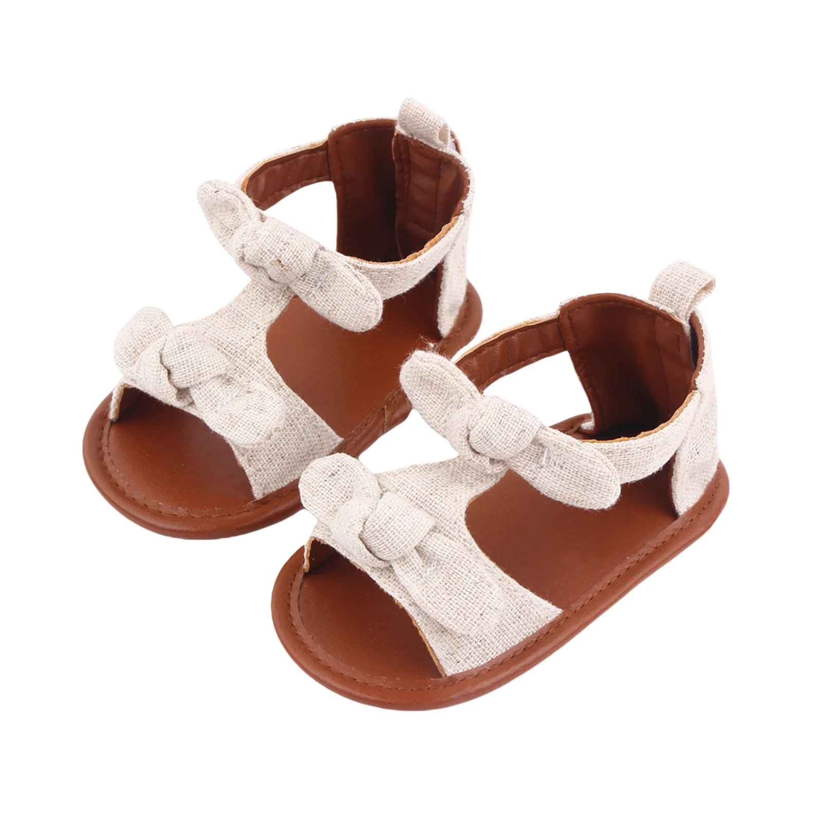 

Infant Baby Sandals Anti-slip Flat Shoes Solid Color Soft Sole Sandals With Decorative Bow Knot Shoes 0-12Months