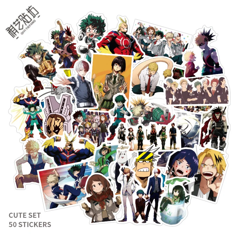 

50 шт. наклейки на чемодан моя геройская академия, наклейки на ноутбук, скейтборд, Izuku, мидория может боку, наклейки с героями аниме Моя геройс...