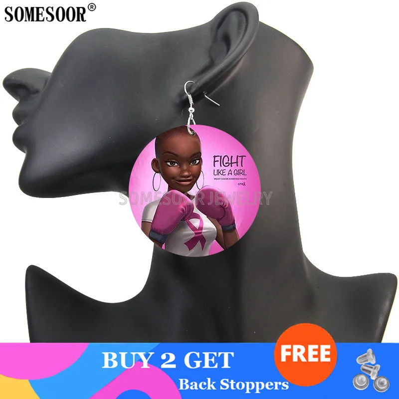 

SOMESOOR Mixed 6 Package AKA Sorority Fighting Breast Cancer Both Sides Printing Wooden Loops Drop Earrings For Women Gifts