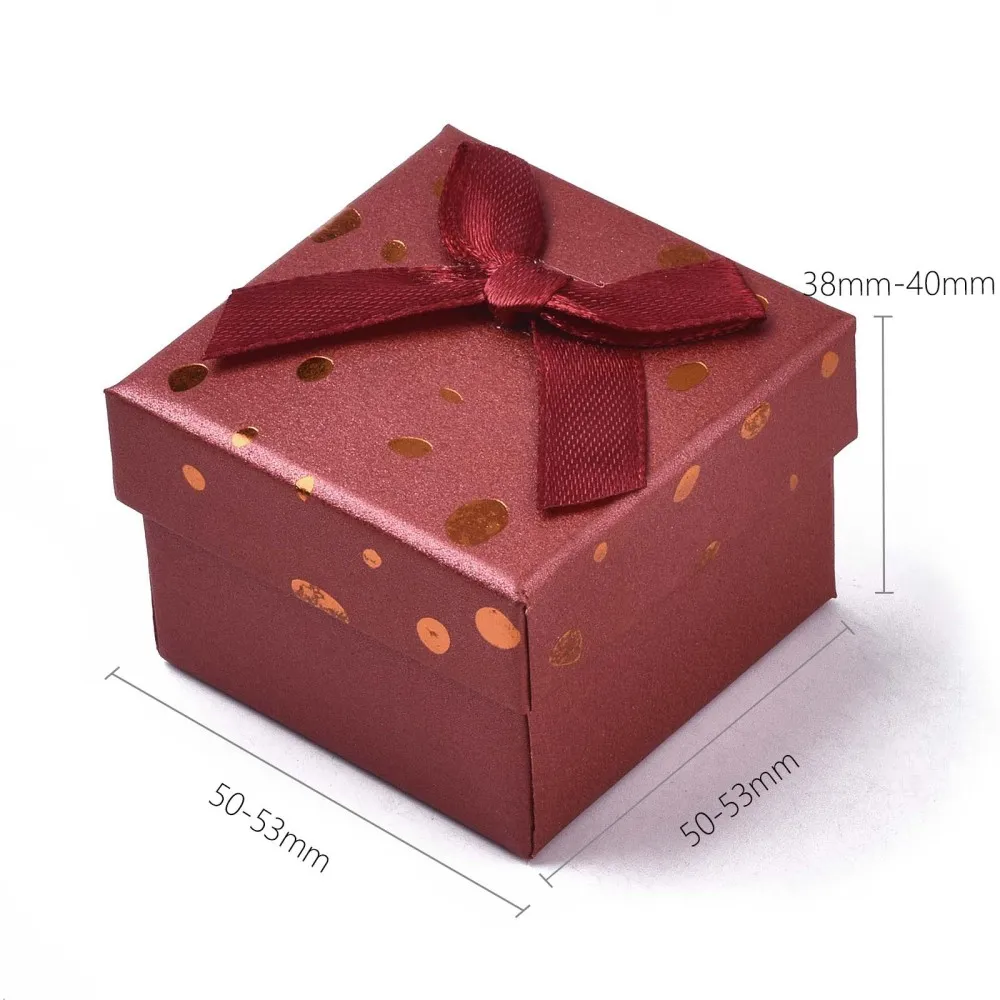 24pcs/lot Mixed Color Square Cardboard Gift Boxes for Jewelry Packaging Necklaces Ring Earring Box with Bowknot Ribbon Sponge
