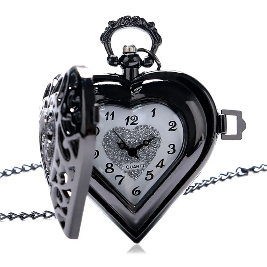 Ретро в форме сердца бронзовые подвесные карманные часы с necklace ем цепочкой крутые Кварцевые Fob часы для женщин девушек лучший подарок