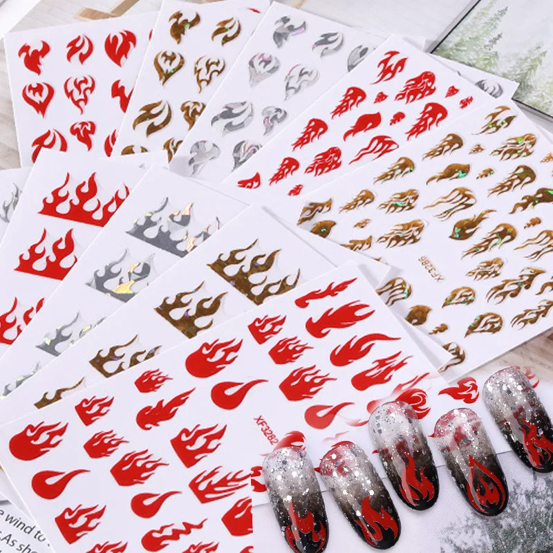 Красочные стикеры 3D на ногти Nail Art Переводные снежинки дизайн золото наклейка