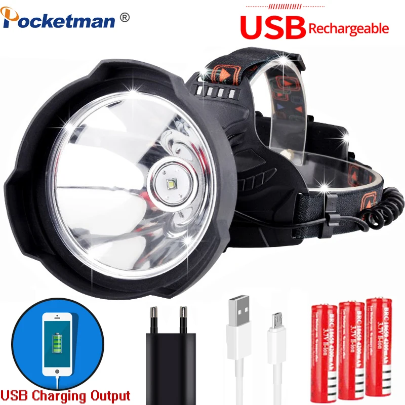 New headlamp led head lamp can as power bank USB Rechargeable Brightest LED Hardhat Light Hard Hat Headlight use 3*18650 battery | Освещение