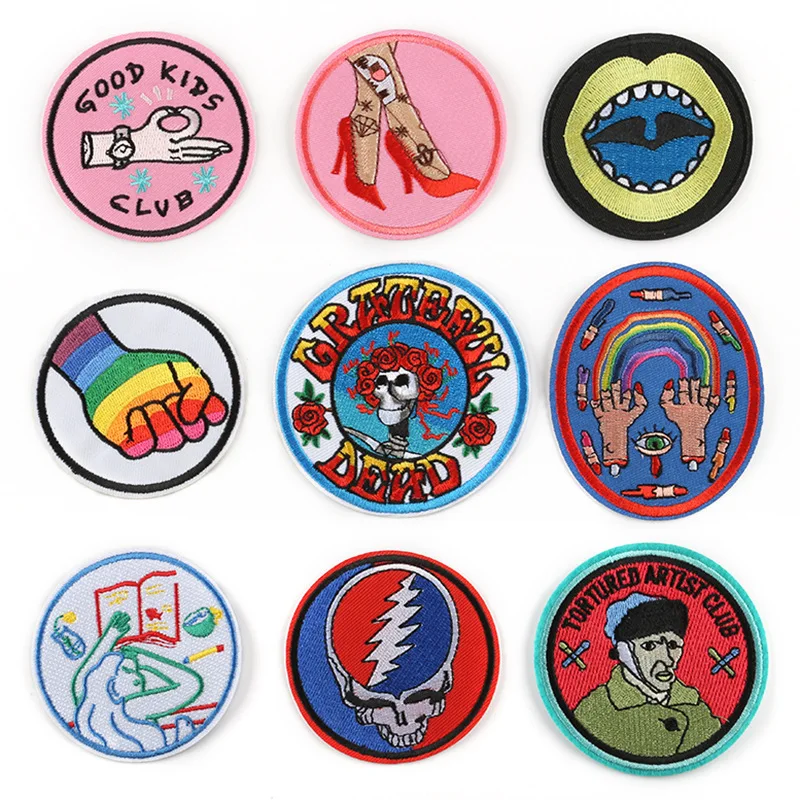 

20pcs/lot Round Embroidery Patches Letters Clothing Decoration Accessories Strange Things Palm Foot Iron Heat Transfer Applique
