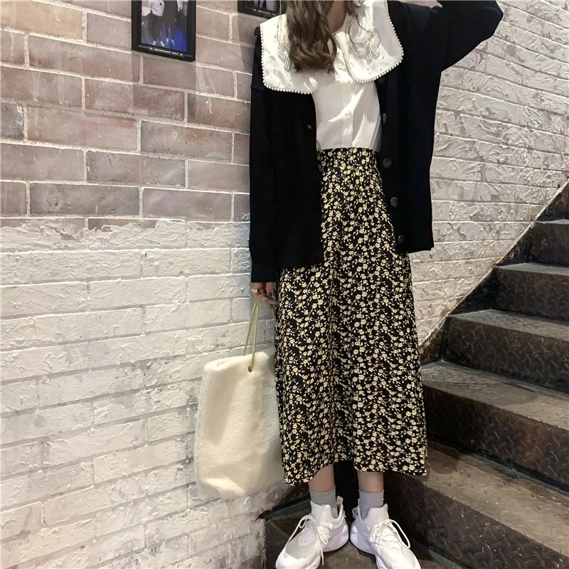 Женская шифоновая юбка с разбитыми цветами Осенняя в стиле Хань веера тонкая