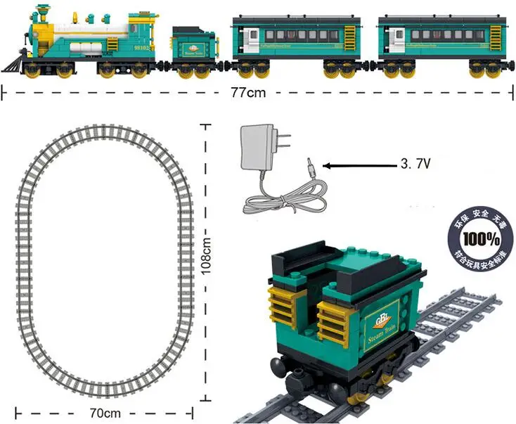

New 851pcs 98225 Battery Powered Electric Steam Container Train Building Block Toy Christmas Gift Toys For Children 98102