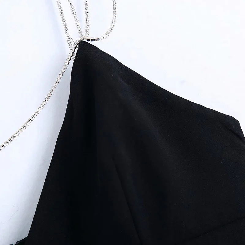 

Za 2020 Sexy Black Dress Women Vintage Rhinestone Shoulder Strap Sleeveless Mini Dress Female Sexy Party Dress Woman