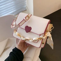cute ribbon chain pu leather crossbody bags for women 2021 trends shoulder bag designer purses and handbag fashion handbags