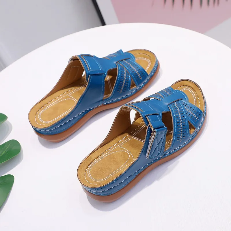 

2021 Summer Women Wedge Sandals Premium Orthopedic Open Toe Sandals Vintage Anti-Slip Leather Casual Female Platform Retro Shoes