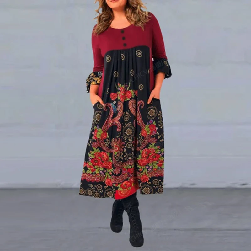 

Женское платье-трапеция в стиле пэчворк, с круглым вырезом