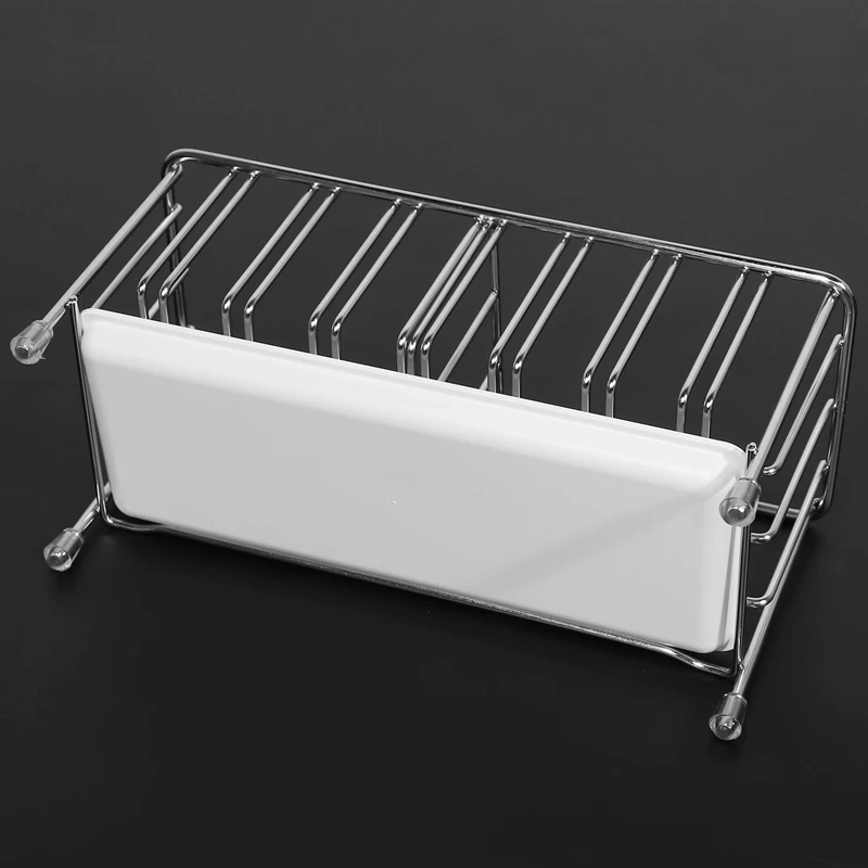 

Sink Caddy Organizer Countertop Sponge Brush Soap Holder with Drain Pan for Kitchen Drain Rack