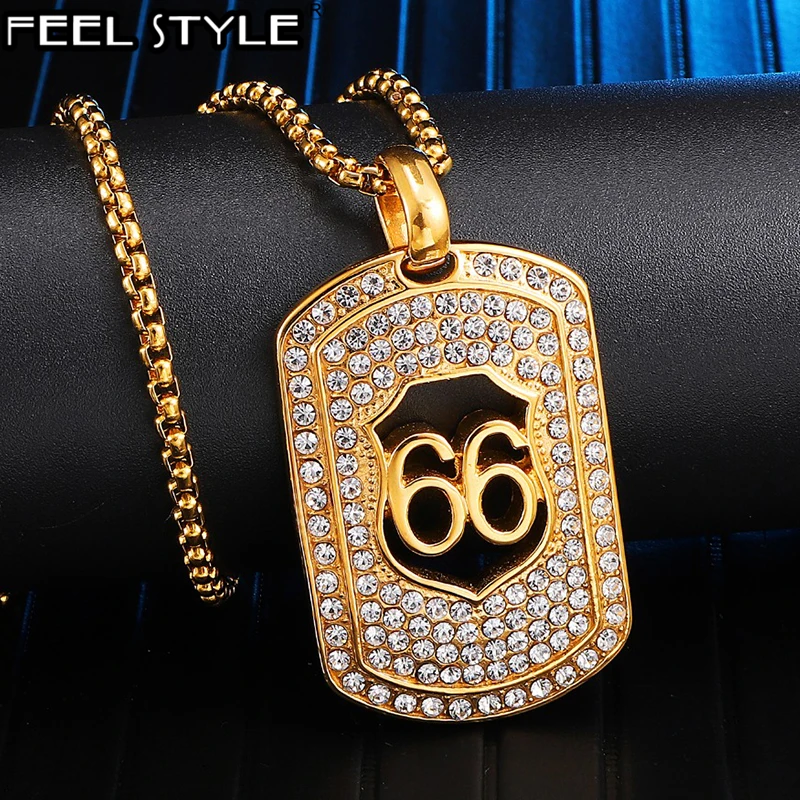 Полностью Iced Out Bling из нержавеющей стали собачья бирка 66 подвески и ожерелья для