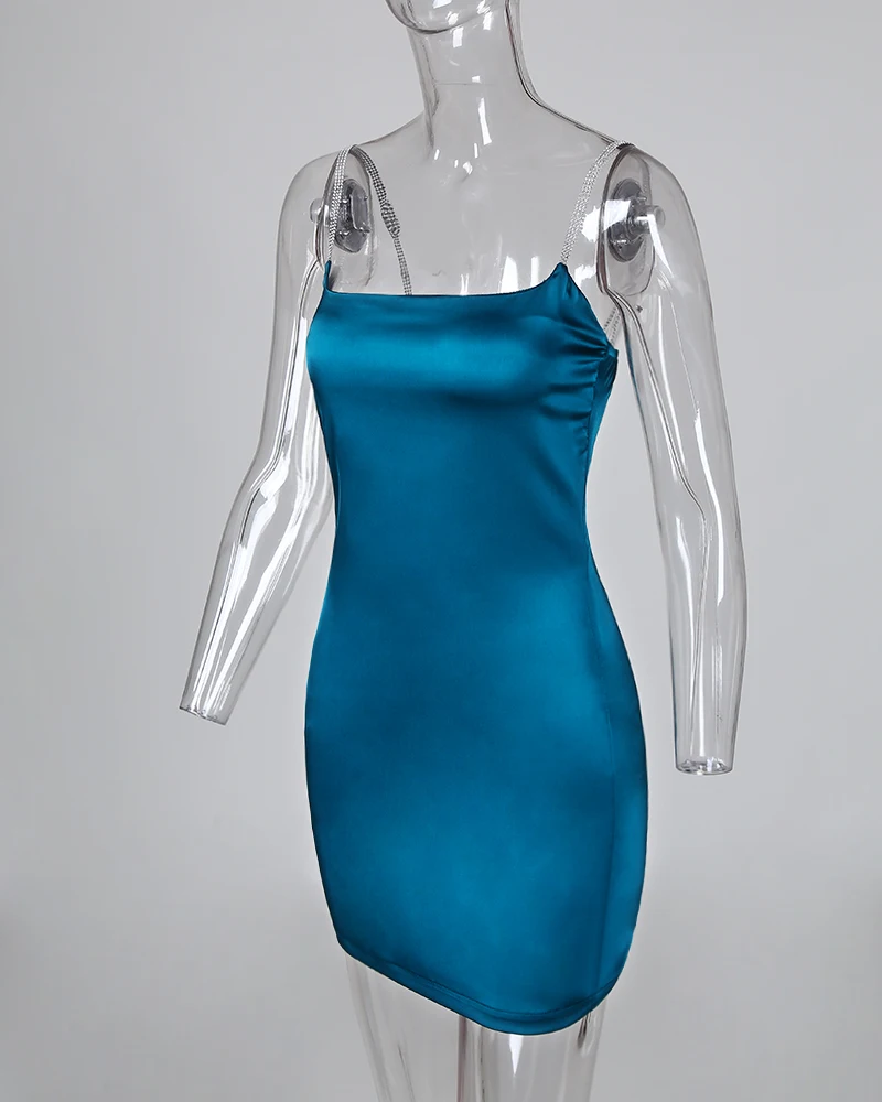 

2020 Women Sexy Party Dress Brief Female Spaghetti Strap Solid Bodycon Satin Mini Dress