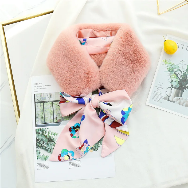 

Long silk Scarf for Women Elegant stripeLuxury Faux Fur Collar Scarf Ladies Thick Neck Warmer Coat Bufandas Invierno Mujer