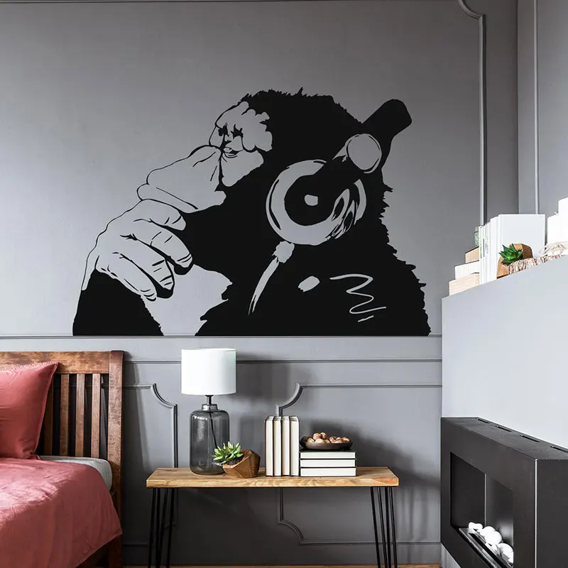 Наклейка стену с надписью Think Monkey Banksy музыка DJ звук рэп рок джаз поп-музыкант