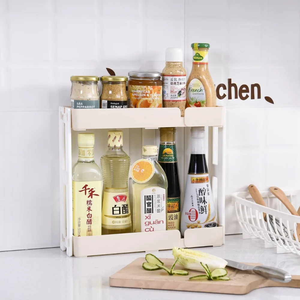 

Double Layer Kitchen Storage Shelf Rack Spices Rack Organizer Seasoning Condiments Holder Kitchen Bathroom Organizer Shelves