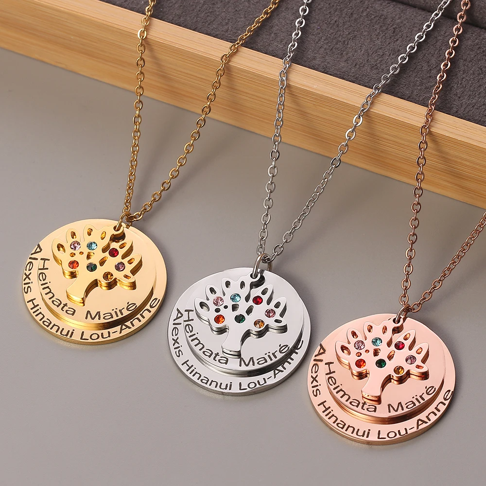 Персонализированное Филигранное семейное дерево кулон ожерелье камни по месяцу